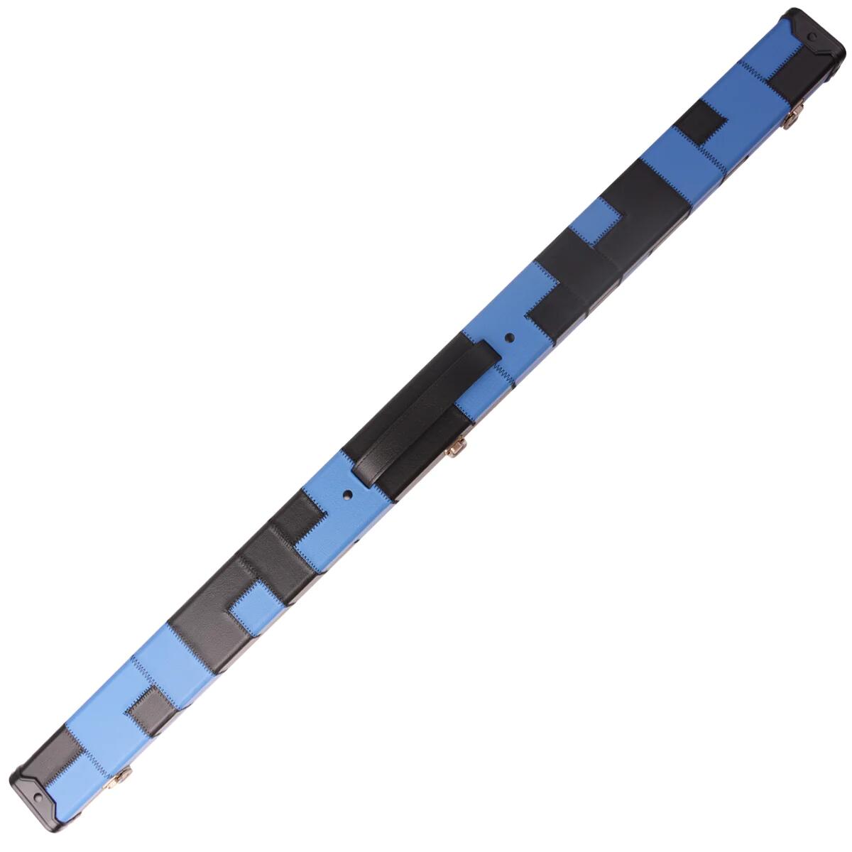 Patchwork Leatherette Black & Blue 3/4 Snooker/Pool Cue Case 1/3