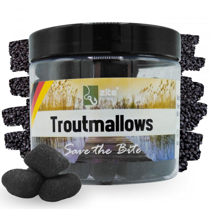 Marshmallow Forellen Köder Pellet-Aroma Schwarz Troutmallows 40 g Zite Fishing