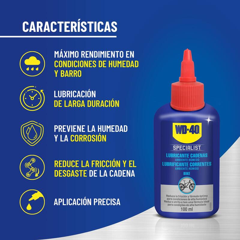 Lubricante de Cadenas de Bicicleta WD-40 Ambiente Húmedo 100ml