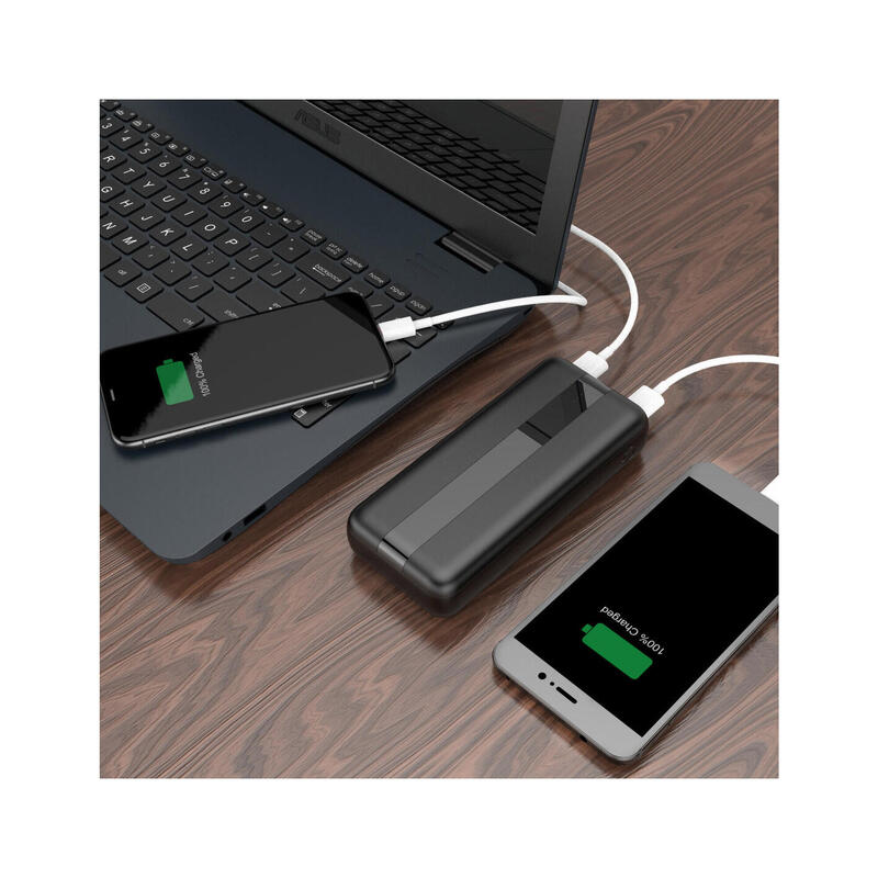 Bateria externa 20.000 mah, cabo USB-A para USB-C incluído, preto