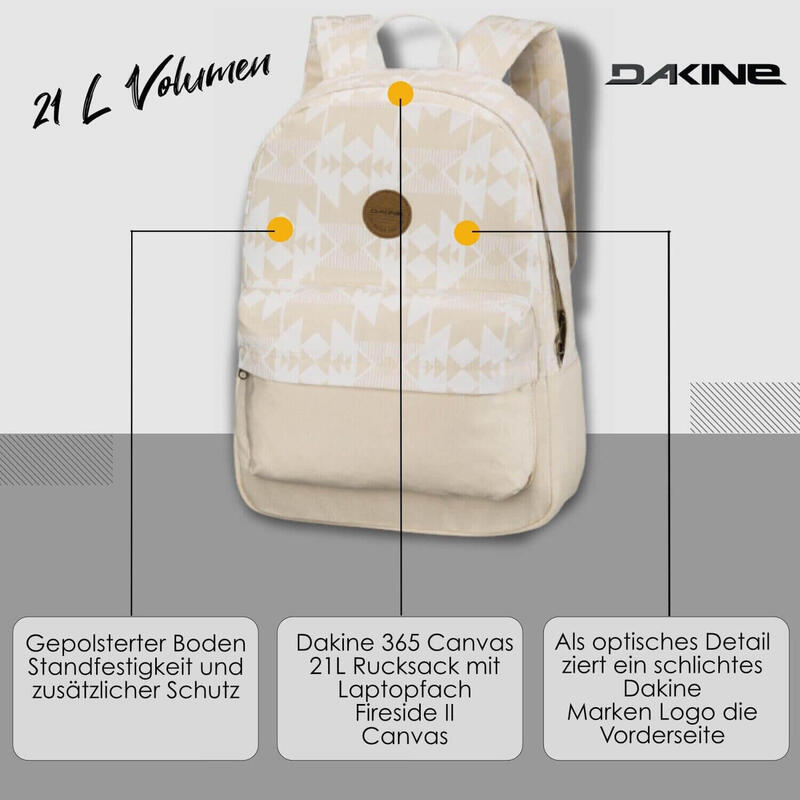 Dakine Rucksack Canvas 21 L Schultasche für Laptops bis zu 15 Zoll