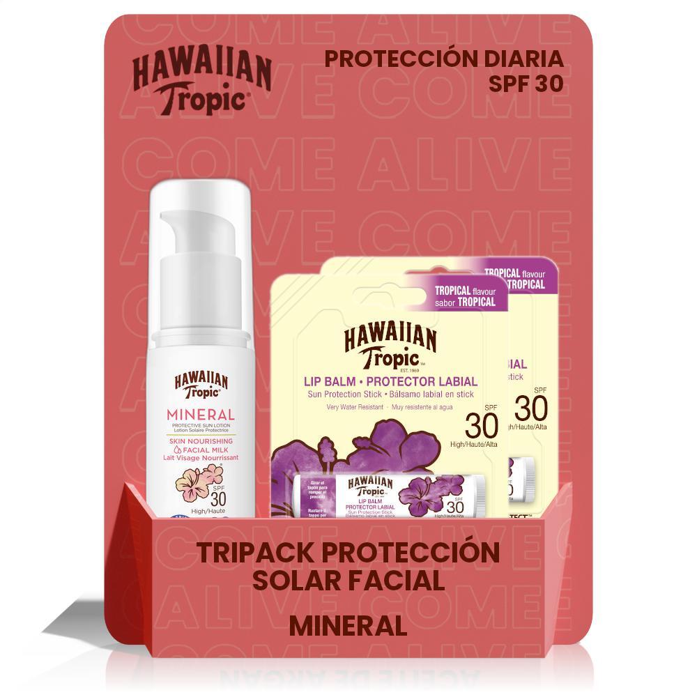 HAWAIIAN TROPIC Pack Protección Facial Nutritiva Factor SPF 30 + 2 bálsamos labiales SPF 30