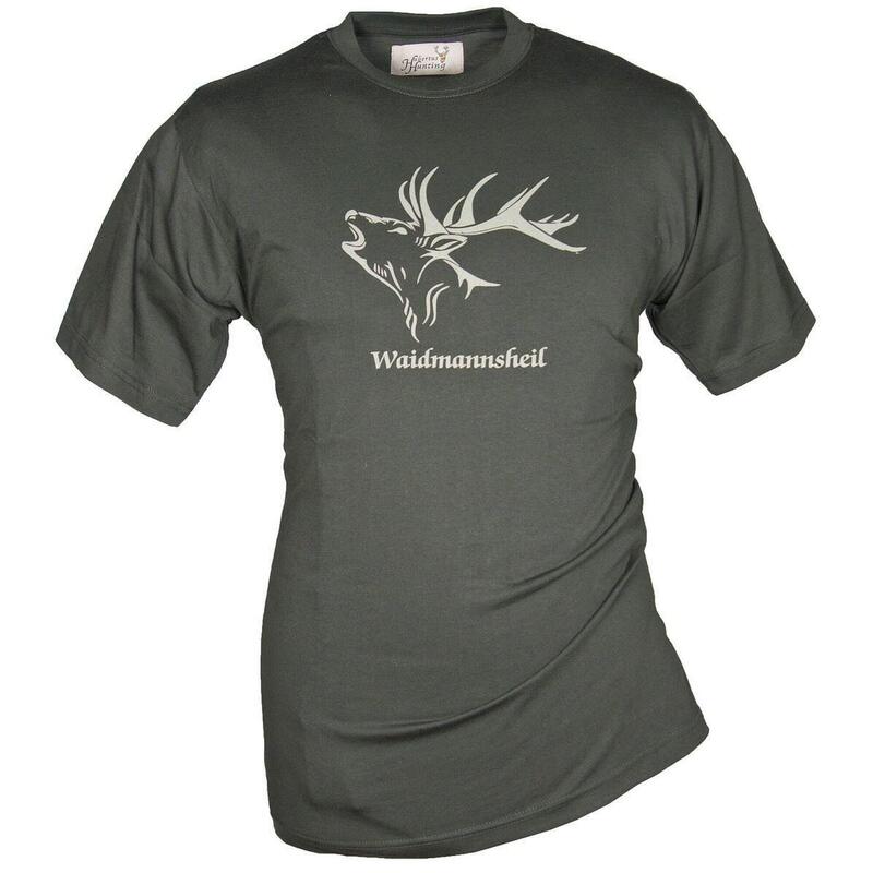 Hubertus Jagd-T-Shirt Herren mit Motiv "Hirsch" und Schriftzug "Waidmannsheil"