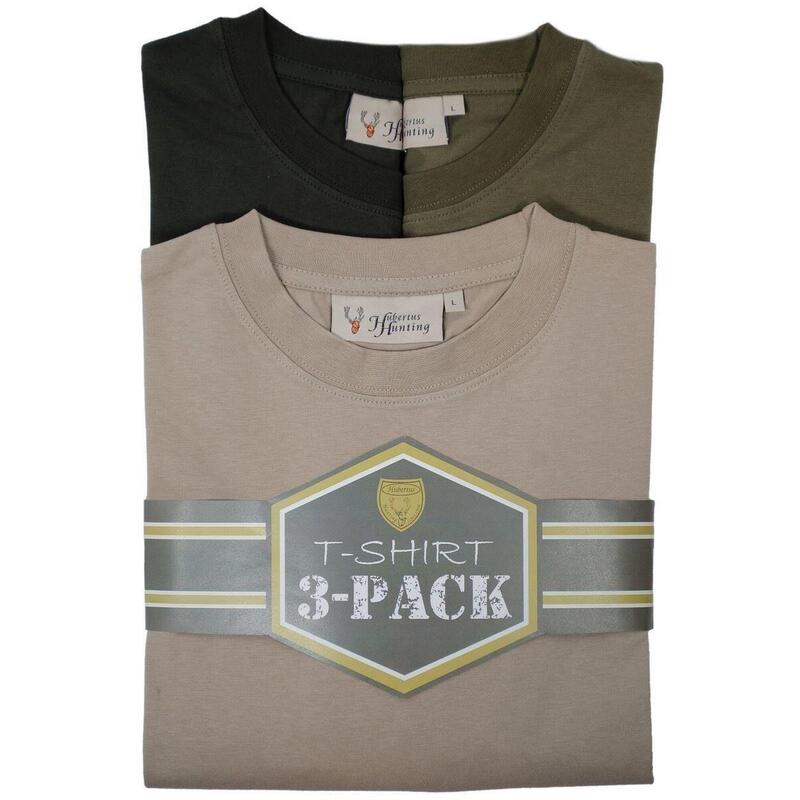 Hubertus® T-Shirts im 3er-Pack schilf/oliv/beige Jagdshirts einfarbig robust NEU