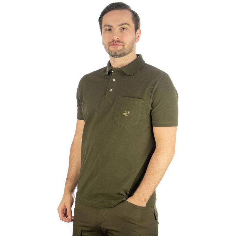 OS Trachten® Polo-Shirt mit Motiv "springender Hirsch" oliv grün Jagdshirt NEU