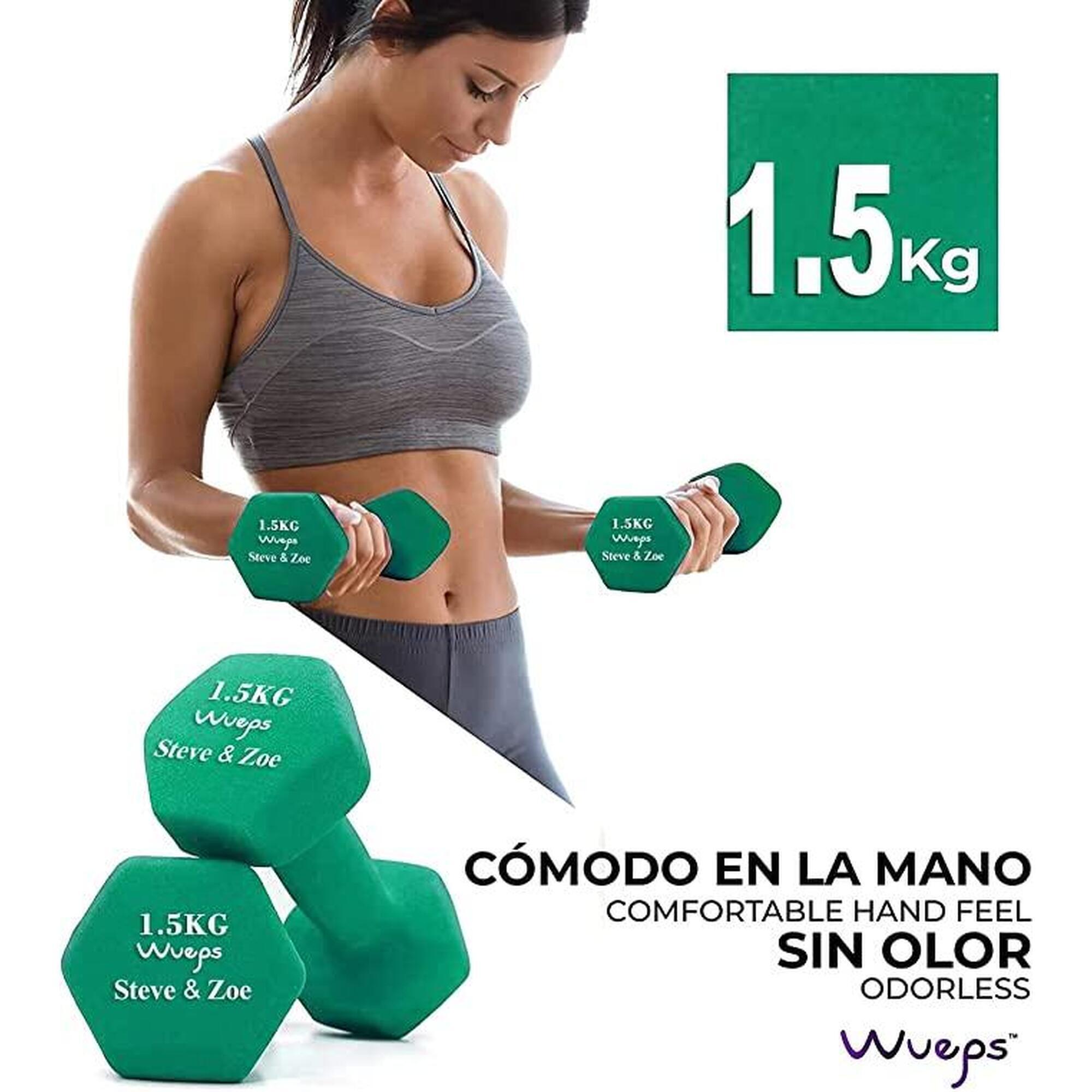 Pack de 2 Mancuernas antideslizantes de neopreno - 1,5kg 3/7