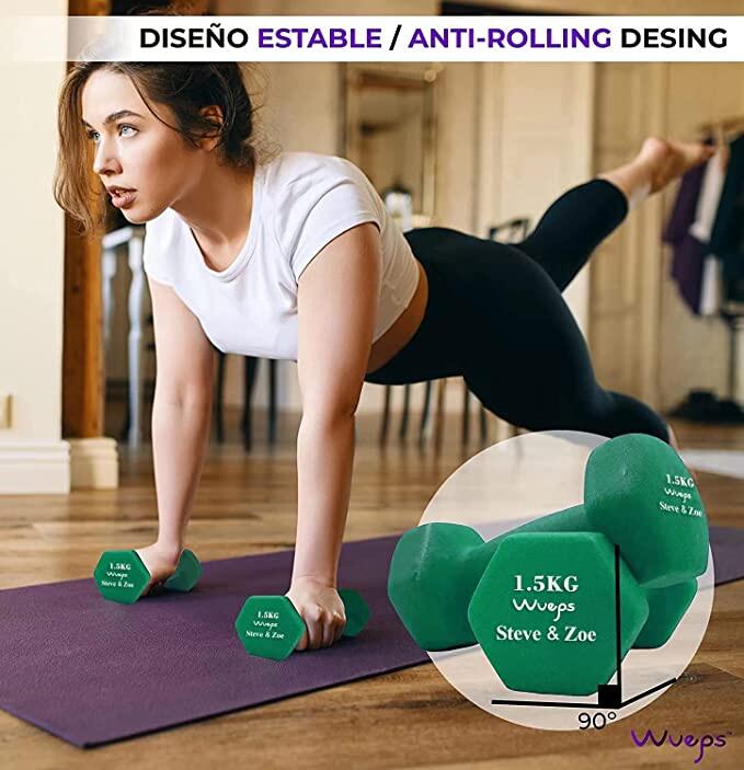 Pack de 2 Mancuernas antideslizantes de neopreno - 1,5kg 4/7
