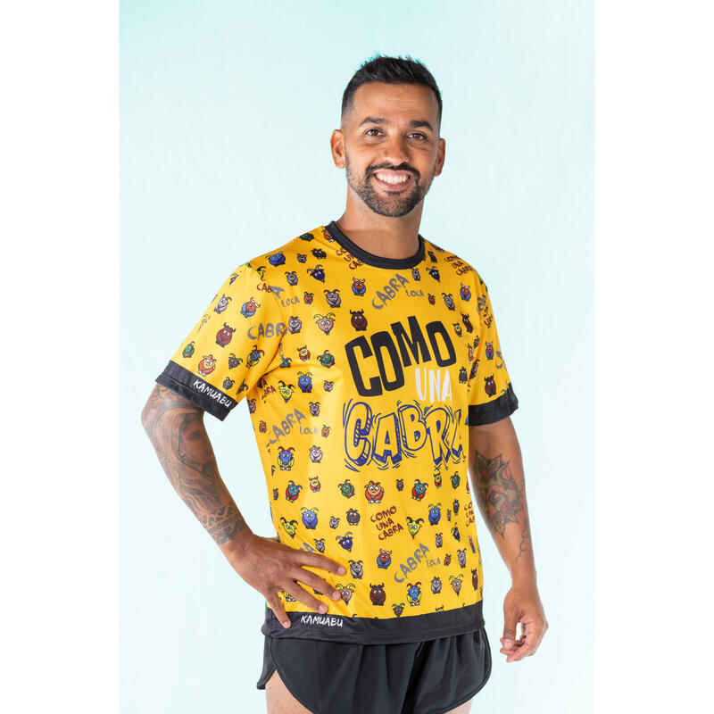 CAMISETA DE RUNNING #COMOUNACABRA para HOMBRE - KAMUABU Amarilla 110grs