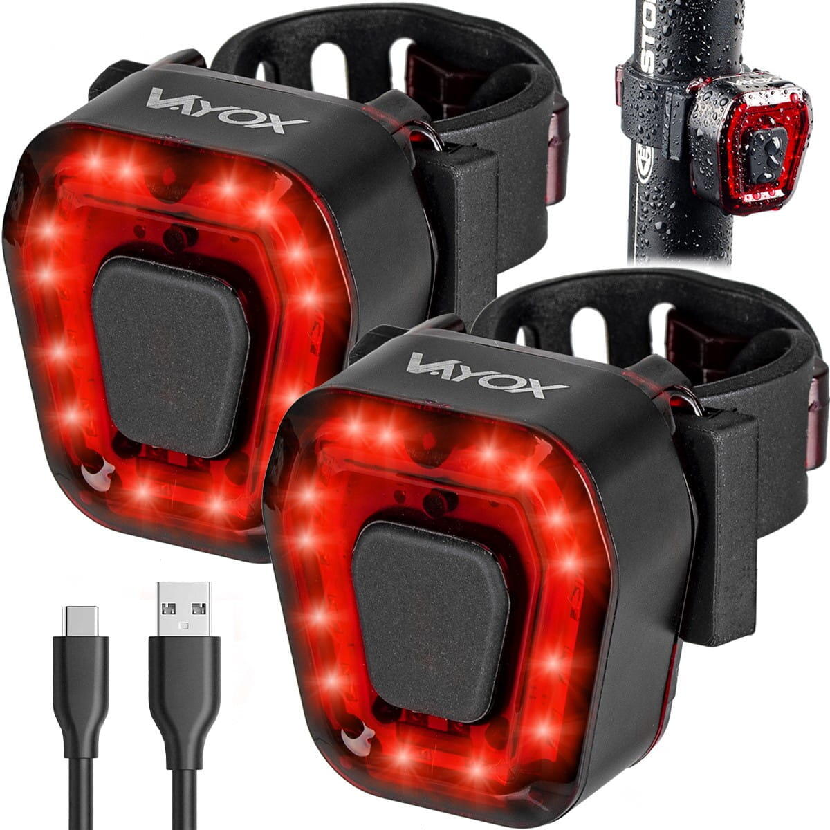 VAYOX Set 2x luci per bici VAYOX VA0048 posteriore LED USB