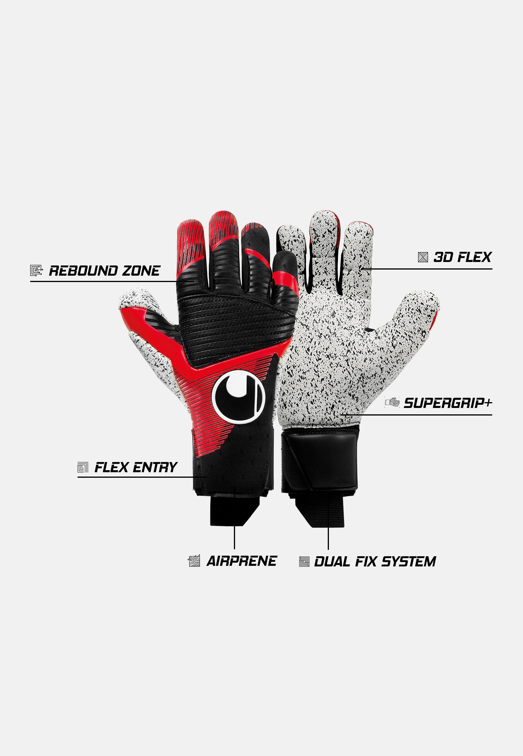 uhlsport Powerline Supergrip+ Reflex kapuszkesztyű fekete/piros/fehér 4/5
