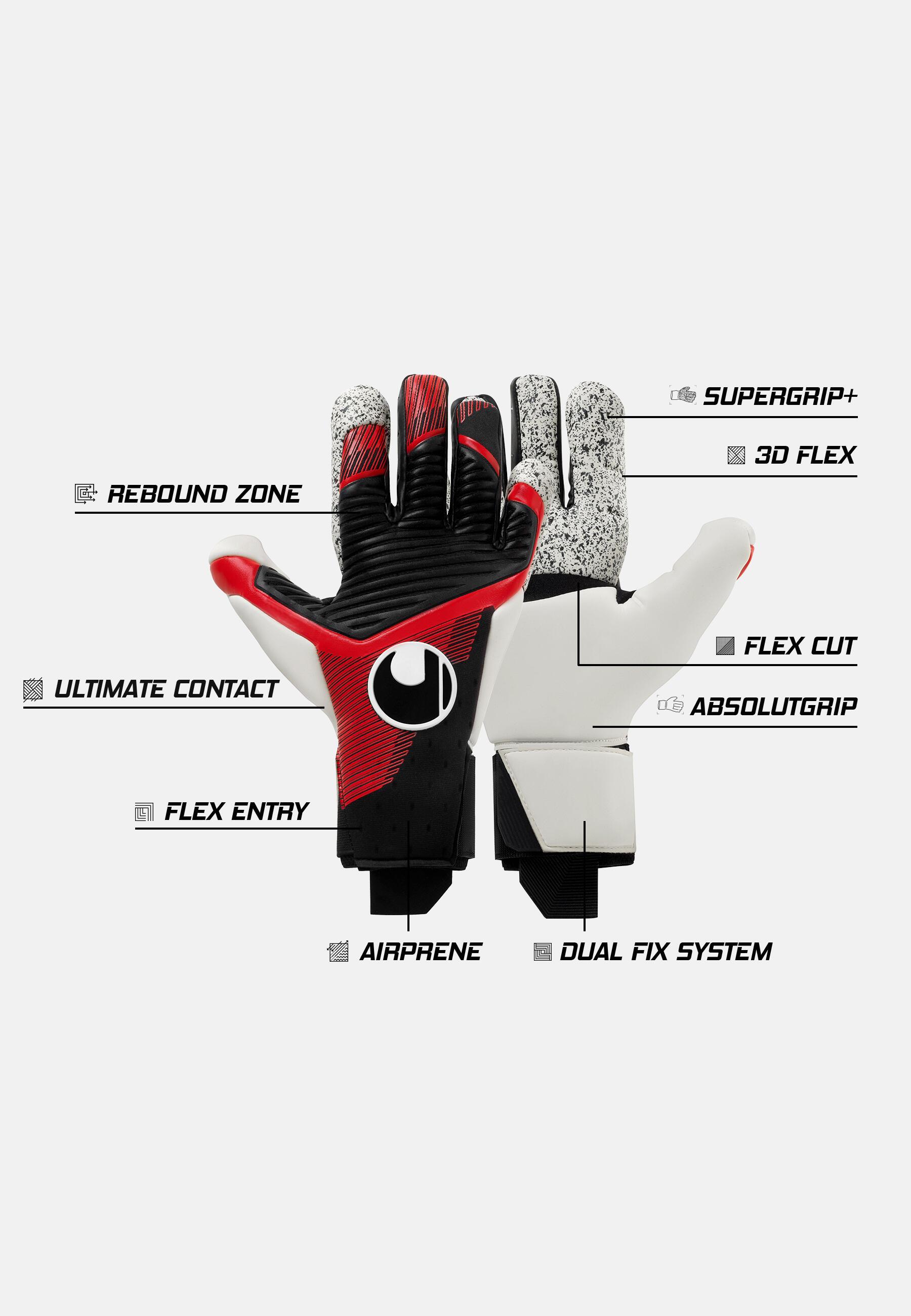 Uhlsport Powerline HYPERFLEX HN Junior Goalkeeper Gloves Size 6.5 Black/Red/Wht 3/4