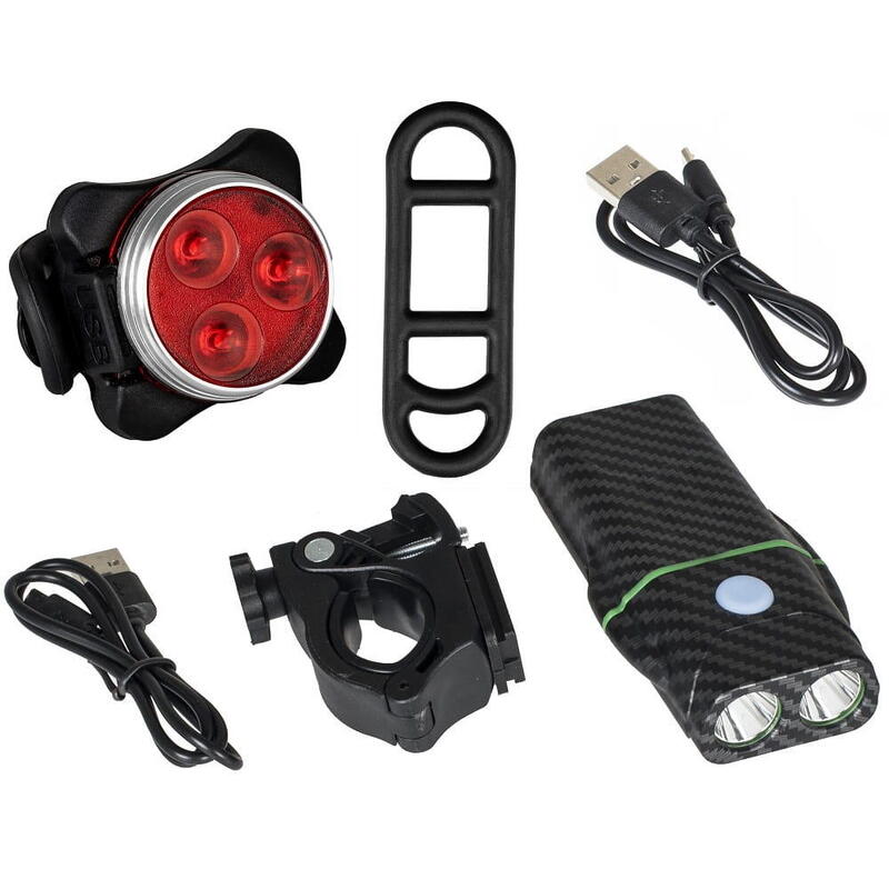 Un set de lumini pentru biciclete VA0047 + VA0117 USB față și spate