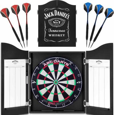 Jack daniels dartkabinet met abcdarts pro dartbord en 2 sets dartpijlen