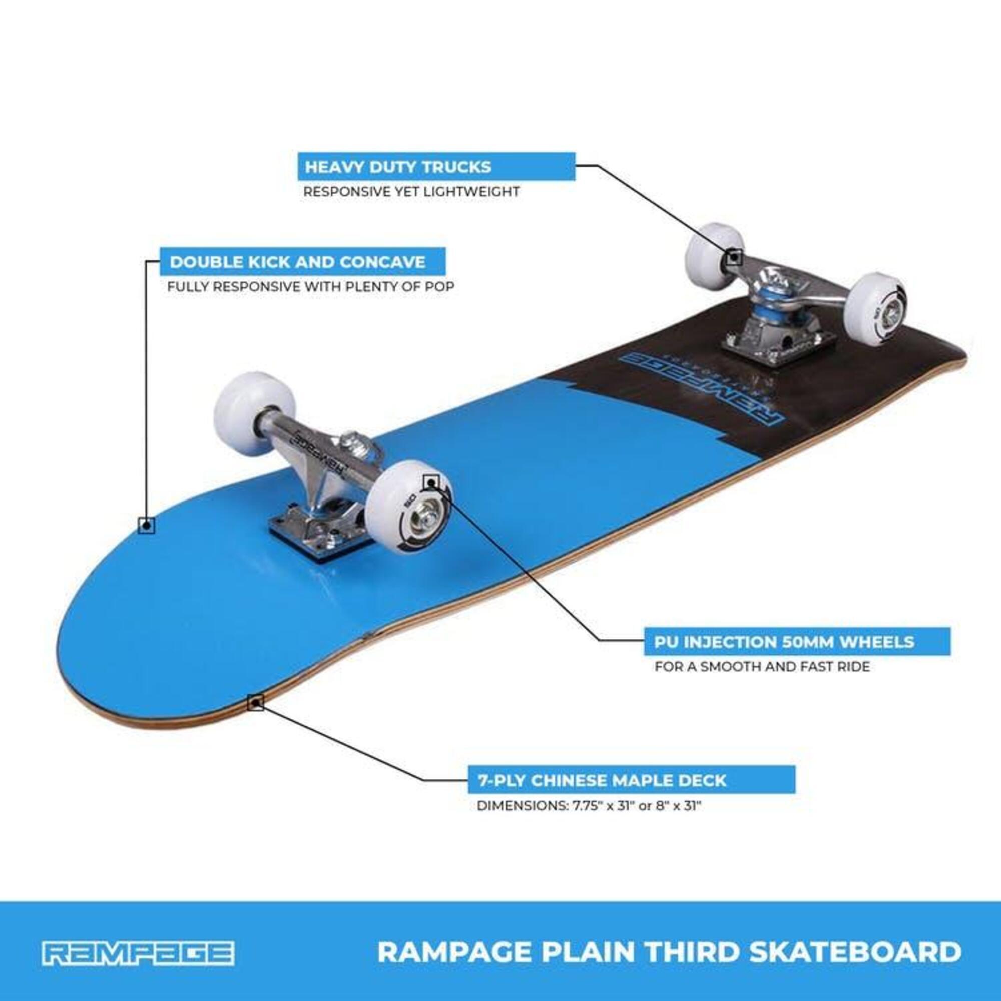 Rampage Plain Third Complete Skateboard - Blue 5/5