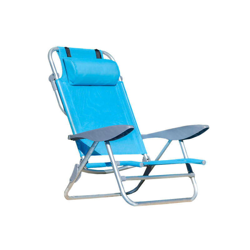 Silla De Playa Reclinable Con Dosel Y Brazo De Madera Plegable Como Mochila  Azul