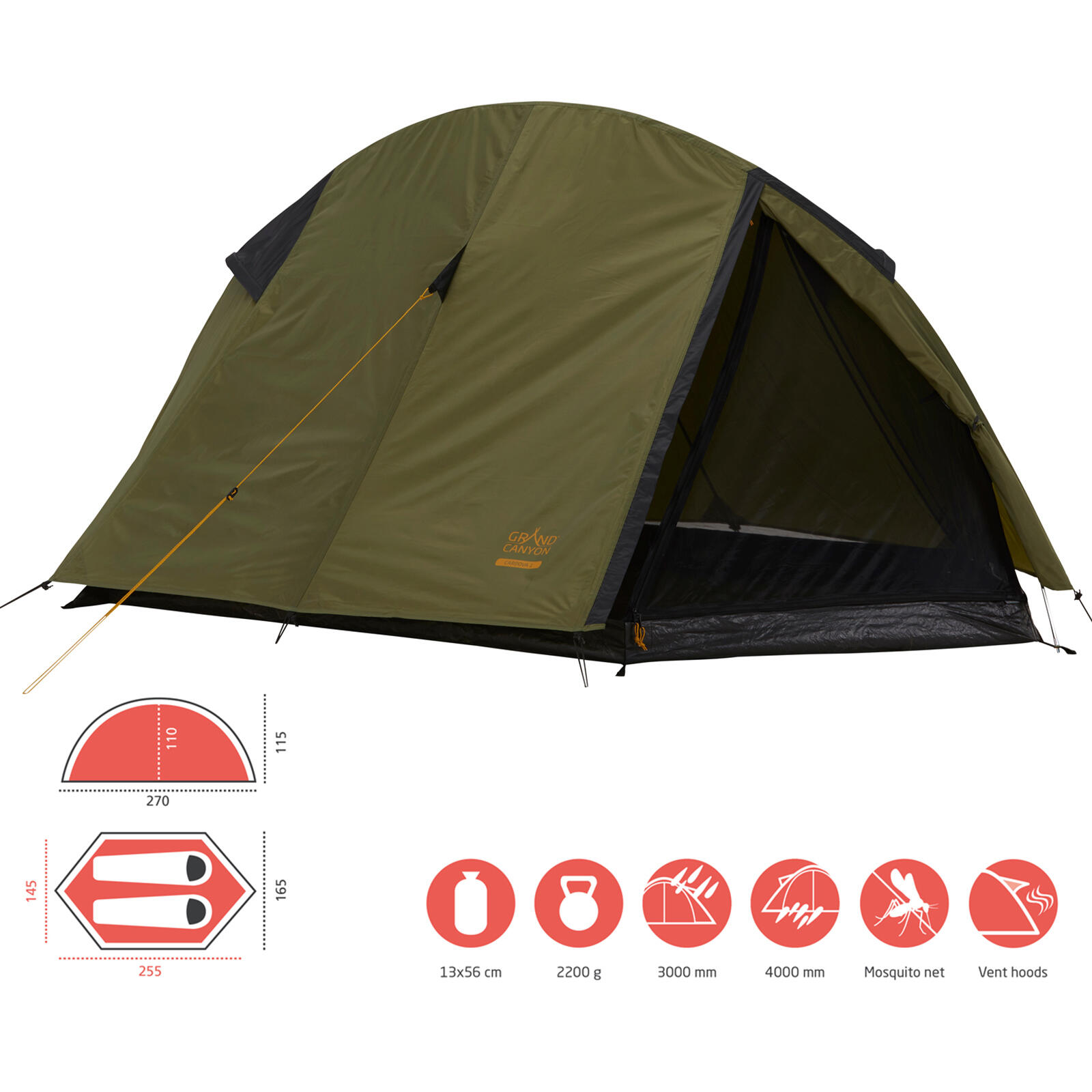 Grand Canyon - Tente De Trekking 1-2 Personnes Cardova Unipersonnelle Moto Légère - Tente - Vert - 2 Places - Decathlon