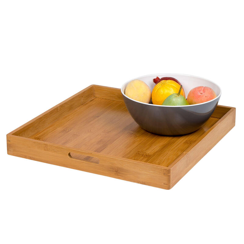 Holz Tablett 2in1 Serviertablett & Tischplatte Frühstück Griff Bambus