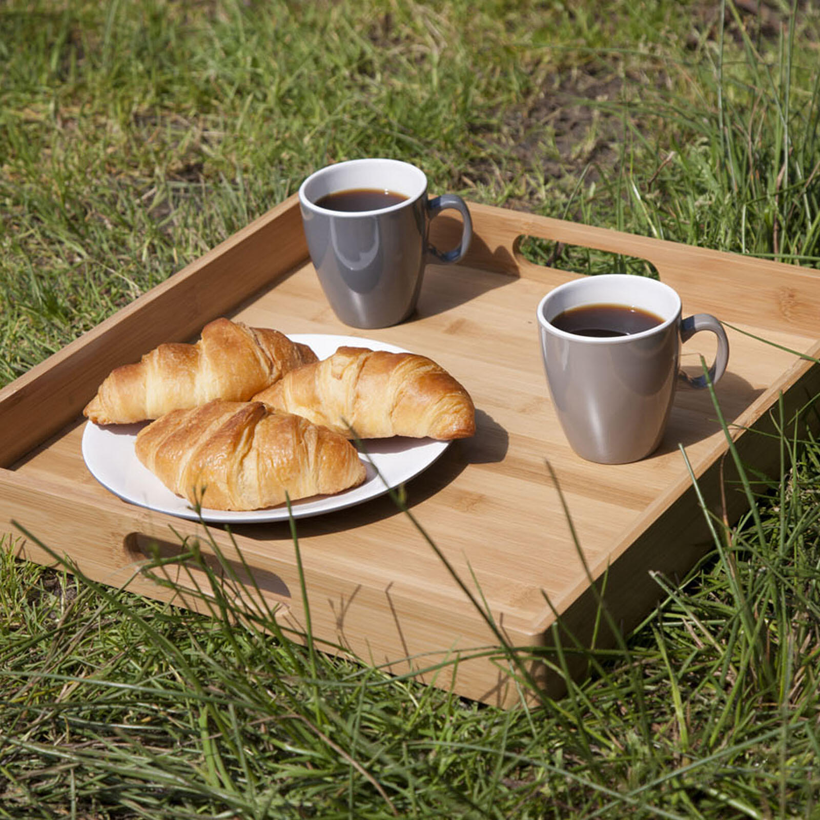 Plateau en bois 2en1 de service & table Petit déjeuner Poignée bambou 5/7