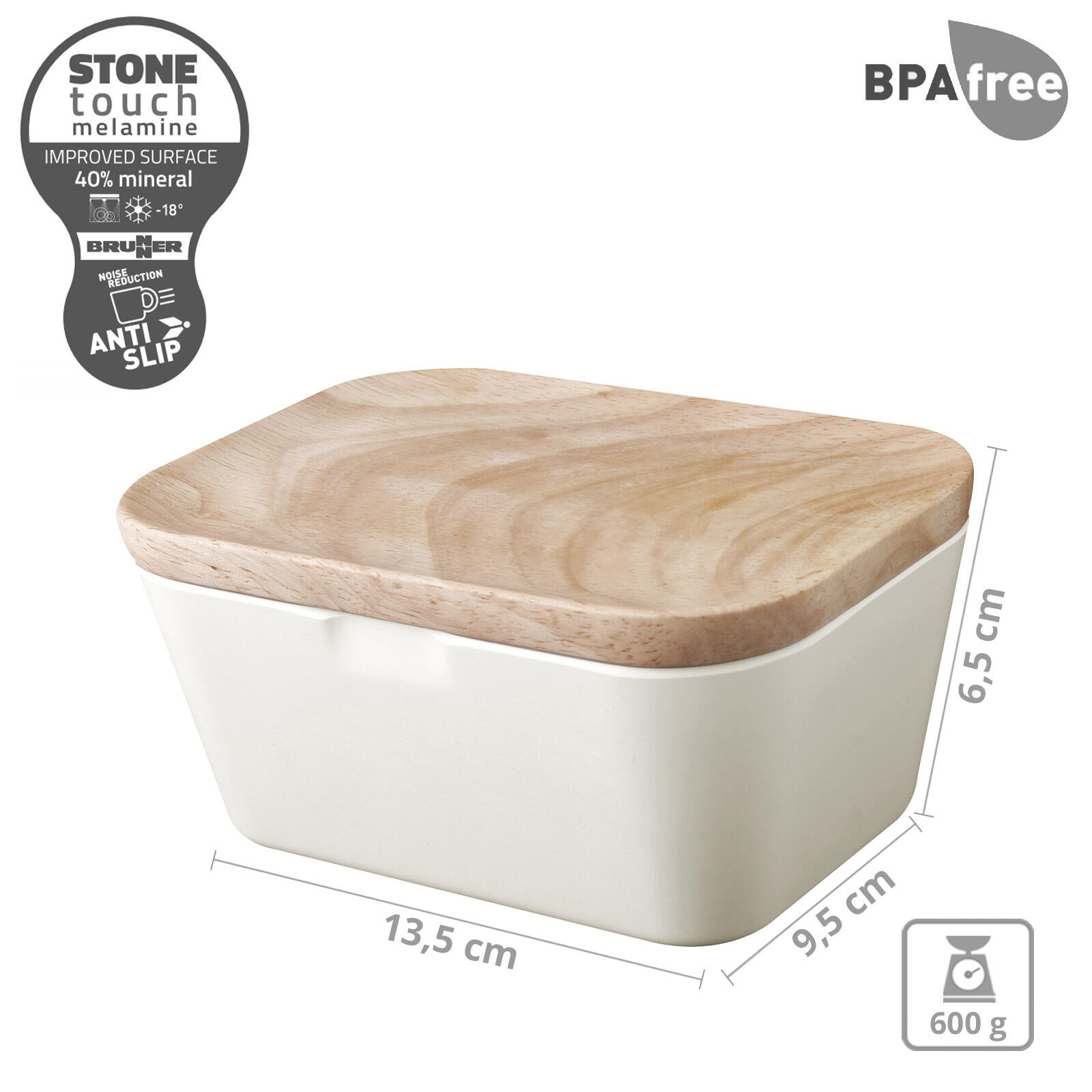 Mantequera de melamina Recipiente Tabla madera Tapa Cuadrada 4/5
