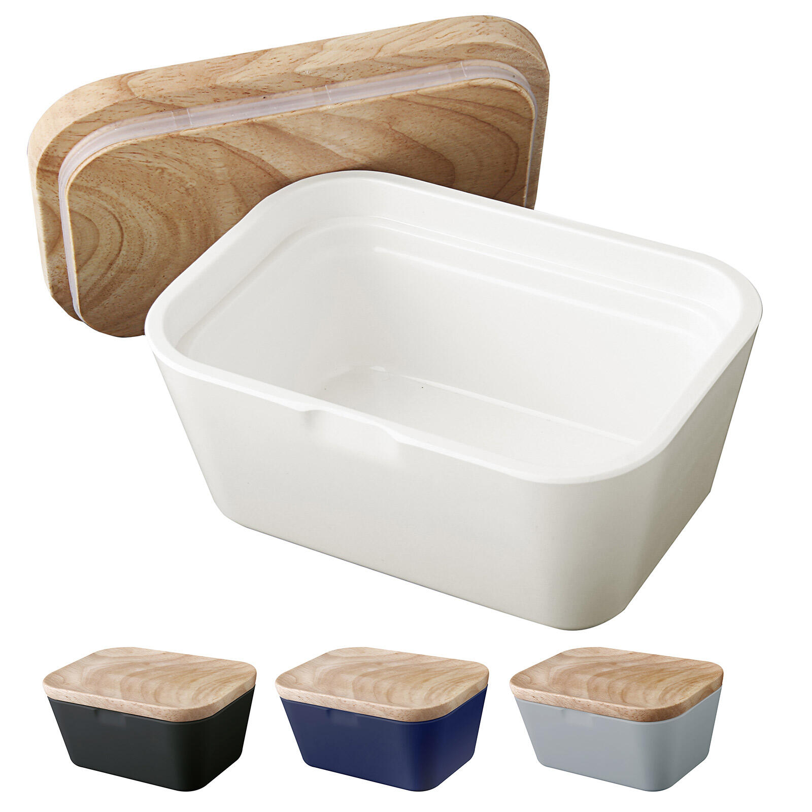 Mantequera de melamina Recipiente Tabla madera Tapa Cuadrada 3/5
