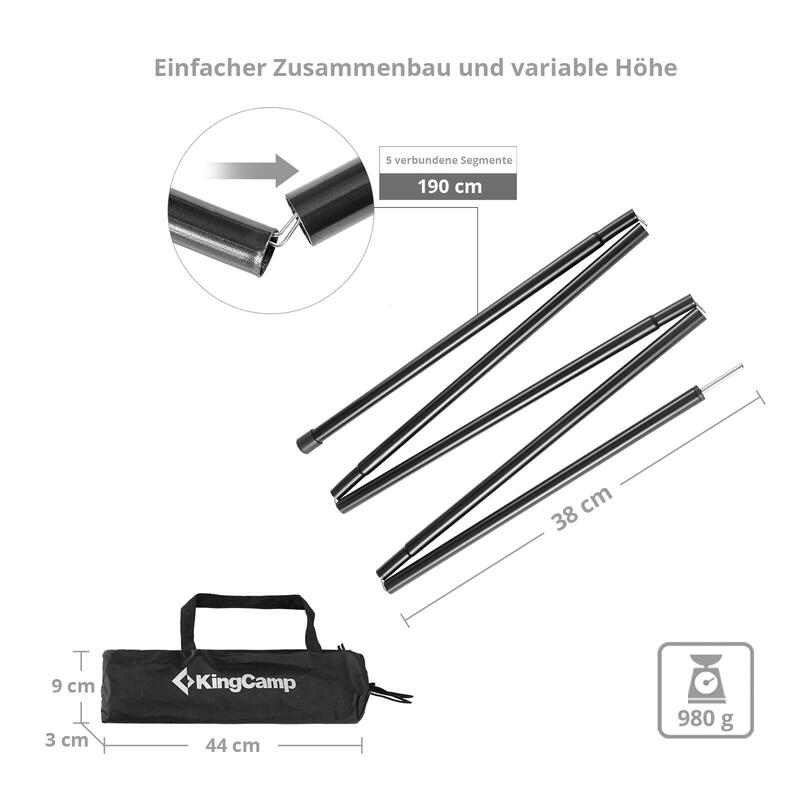 2x Set Teleskop Vor Zelt Stange Sonnensegel Tarpstange Stahl Gestänge