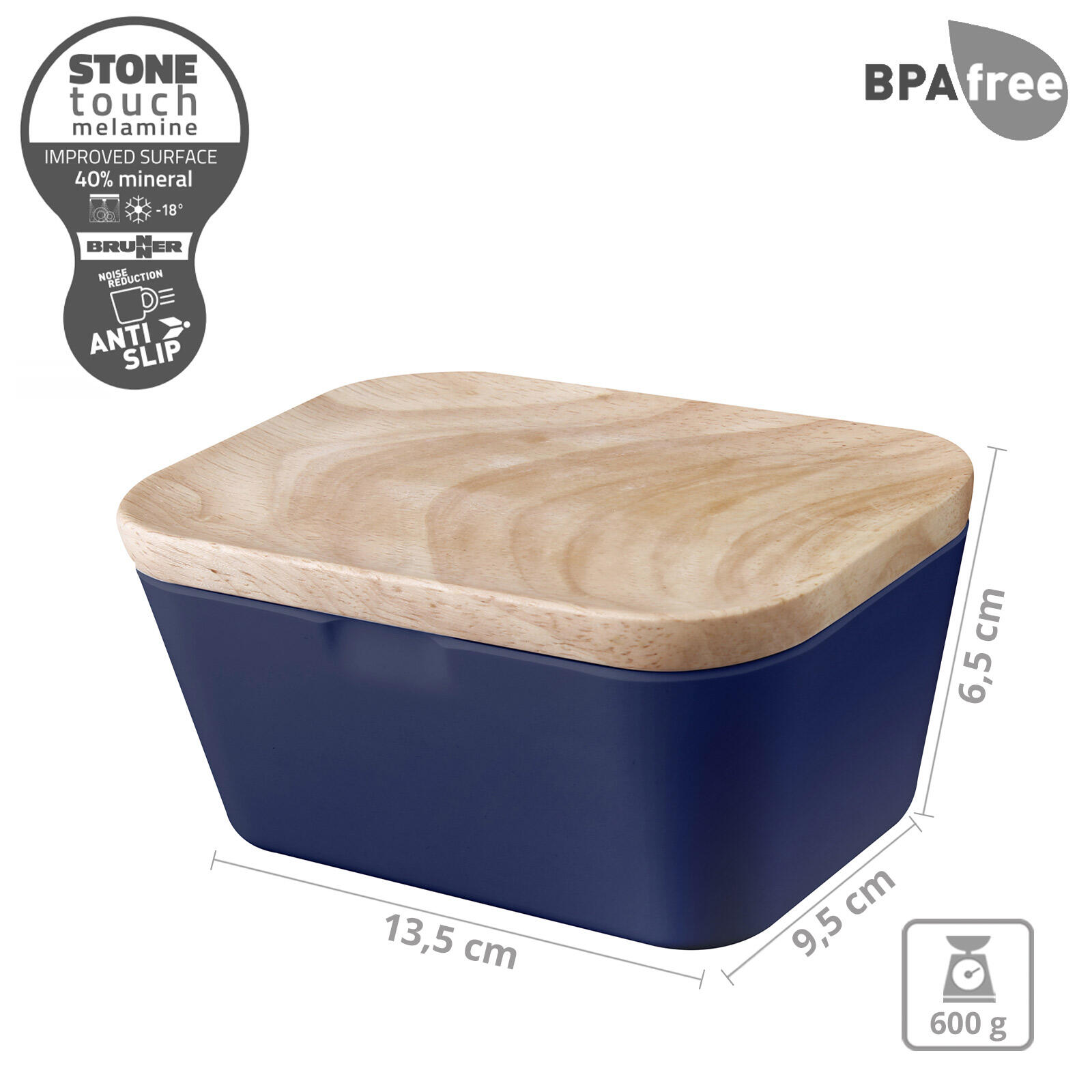 Mantequera de melamina Recipiente Tabla madera Tapa Cuadrada 2/5