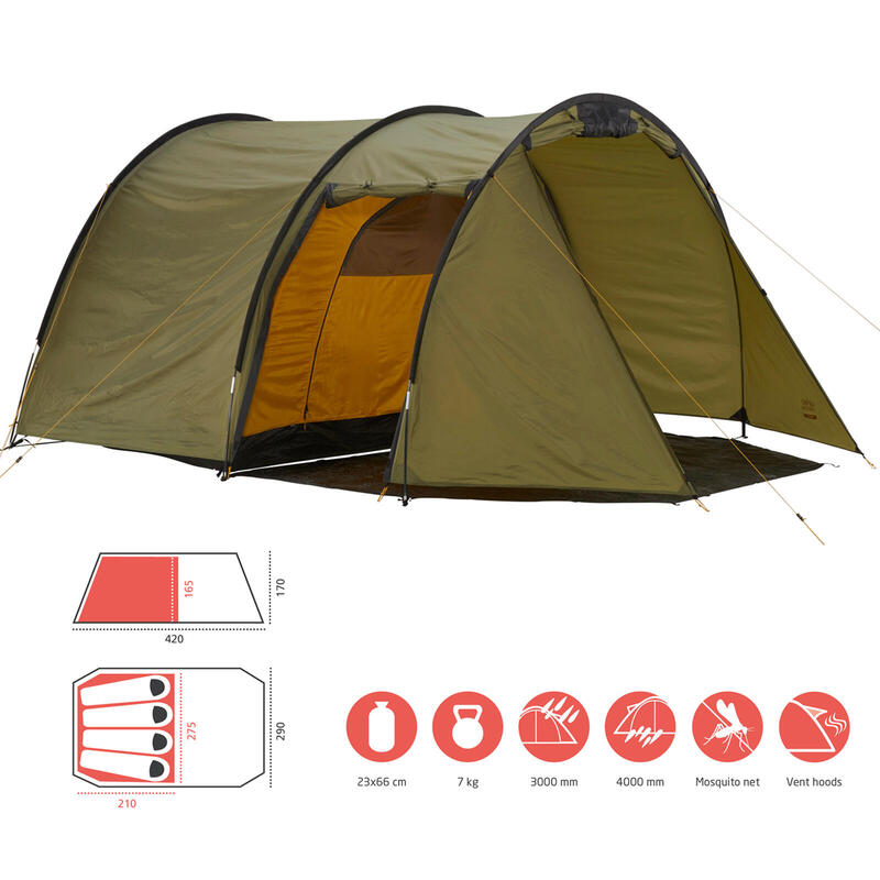 Tunelzelt Robson 4 Personen Zelt Familien Camping Leicht Vorraum