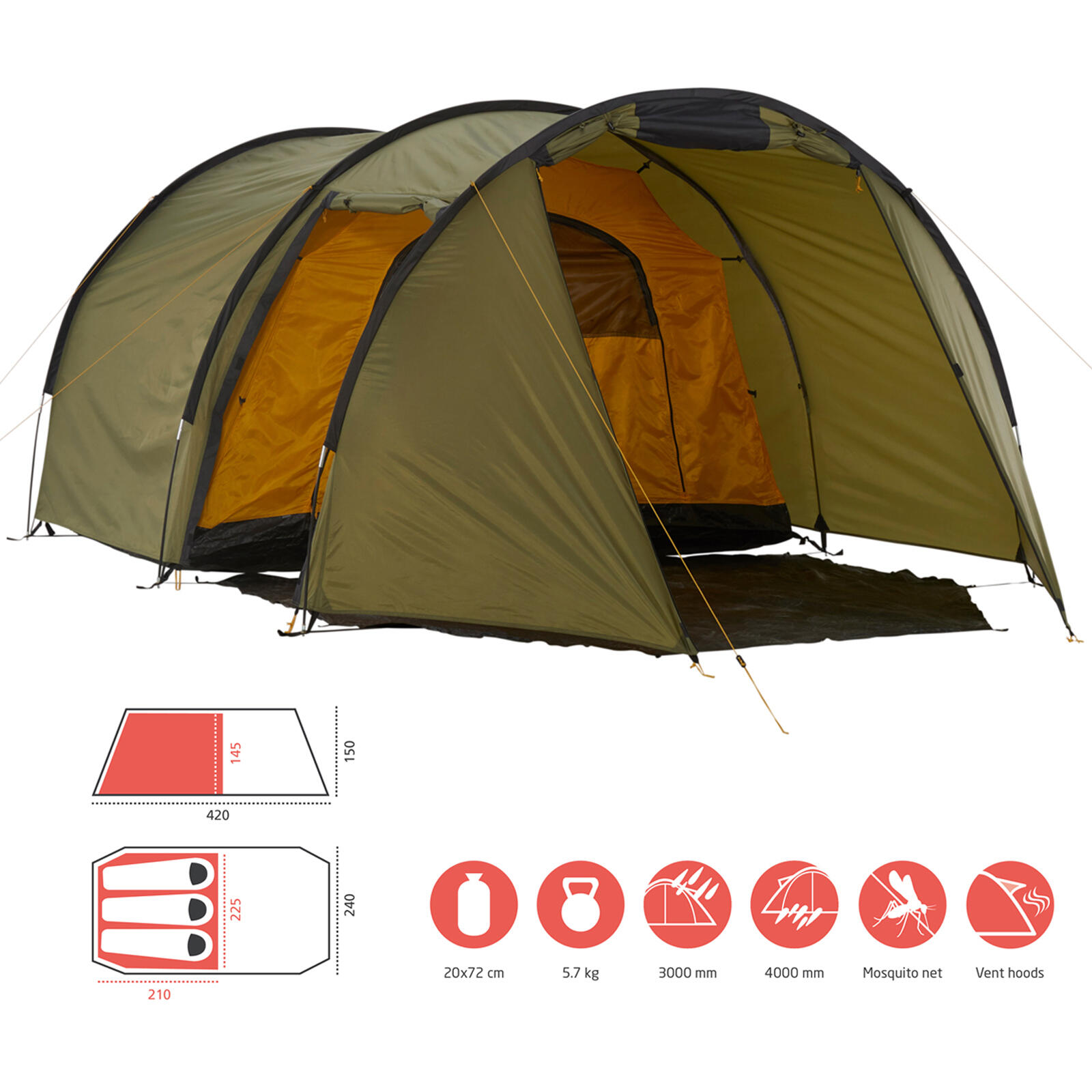 Tente Tunel Robson 3 personnes Famille Camping Légère Antichambre 2/7