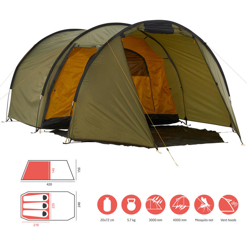 Tent Robson 3 persoonstent familiecamping licht vestibule