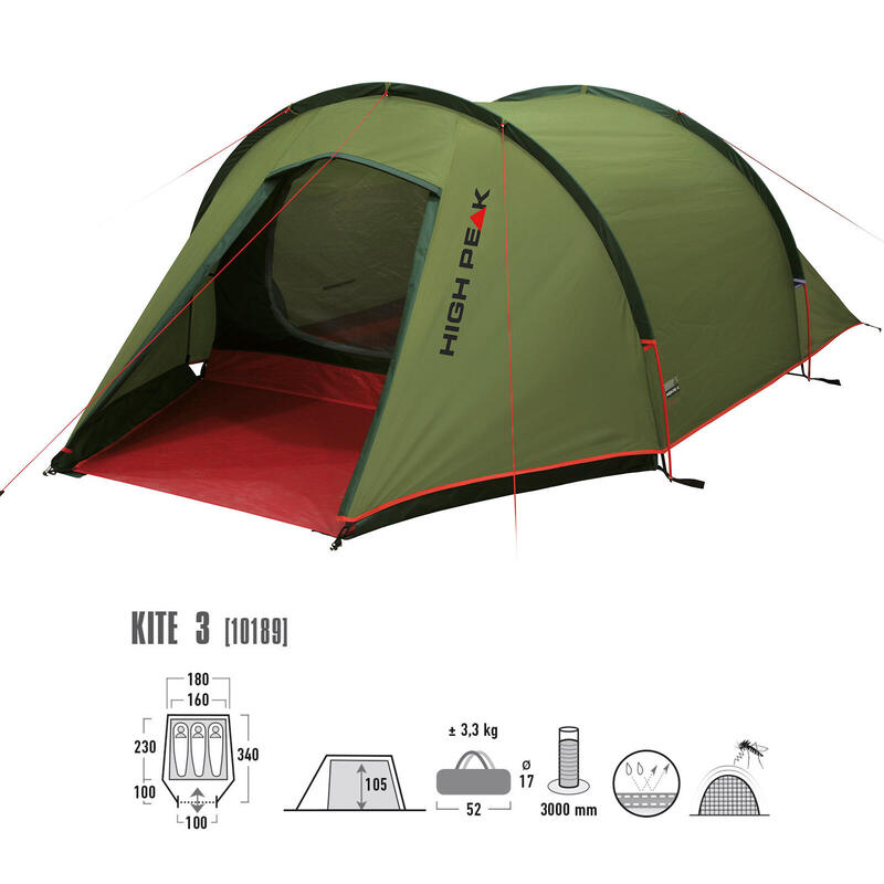 Tente tunnel Kite 3 personnes vélo Bike Camping Trekking Antichambre