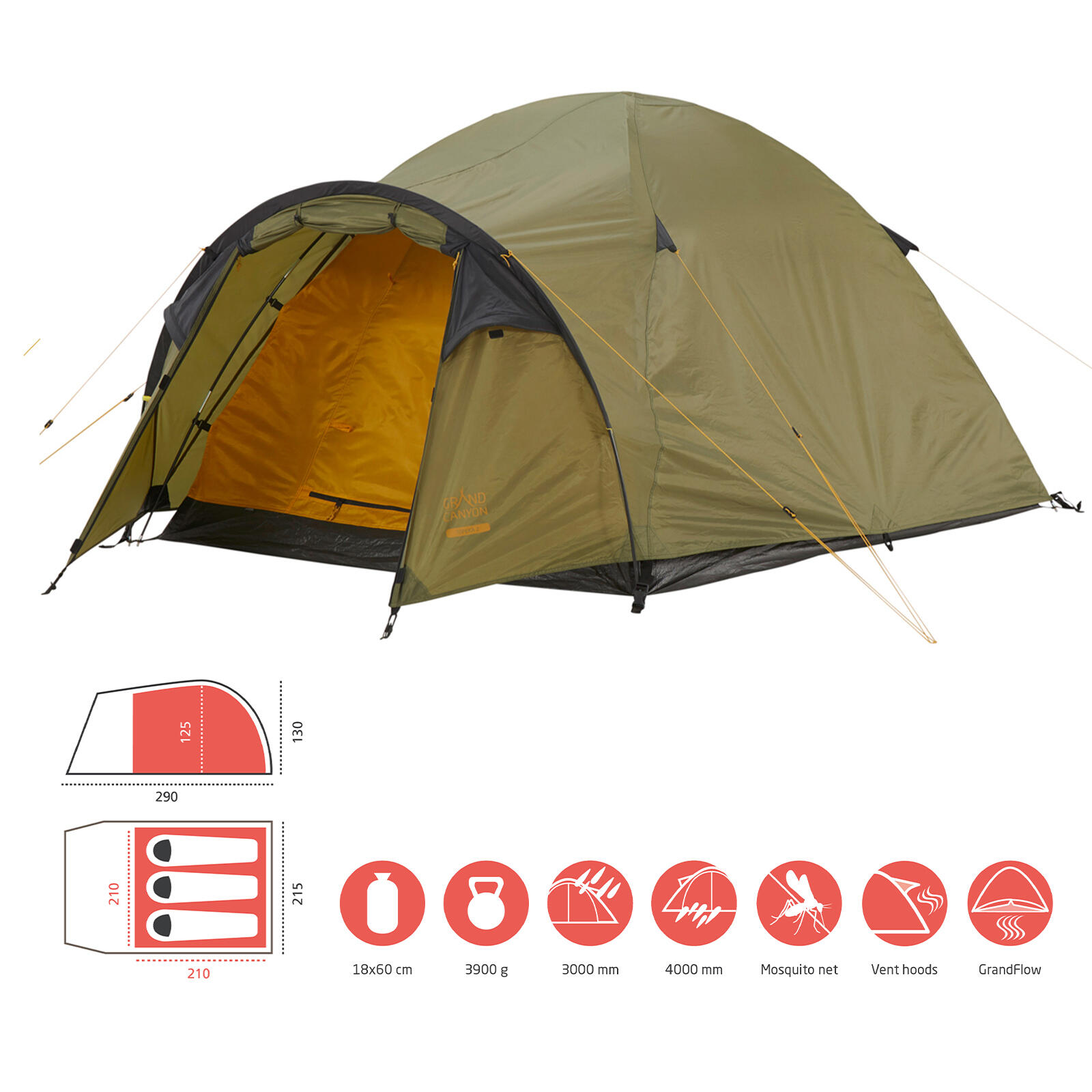 Tente igloo Topeka 3 personnes dôme trekking camping léger vestibule 2/7