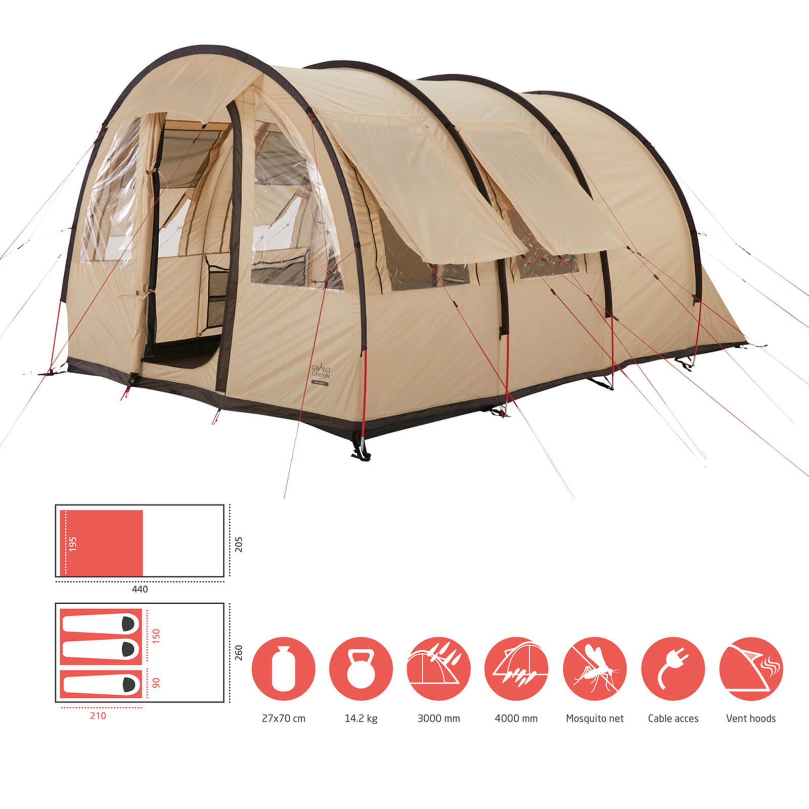 Tunneltent Helena 3 persoons familie groepstent camping vestibule 2/7