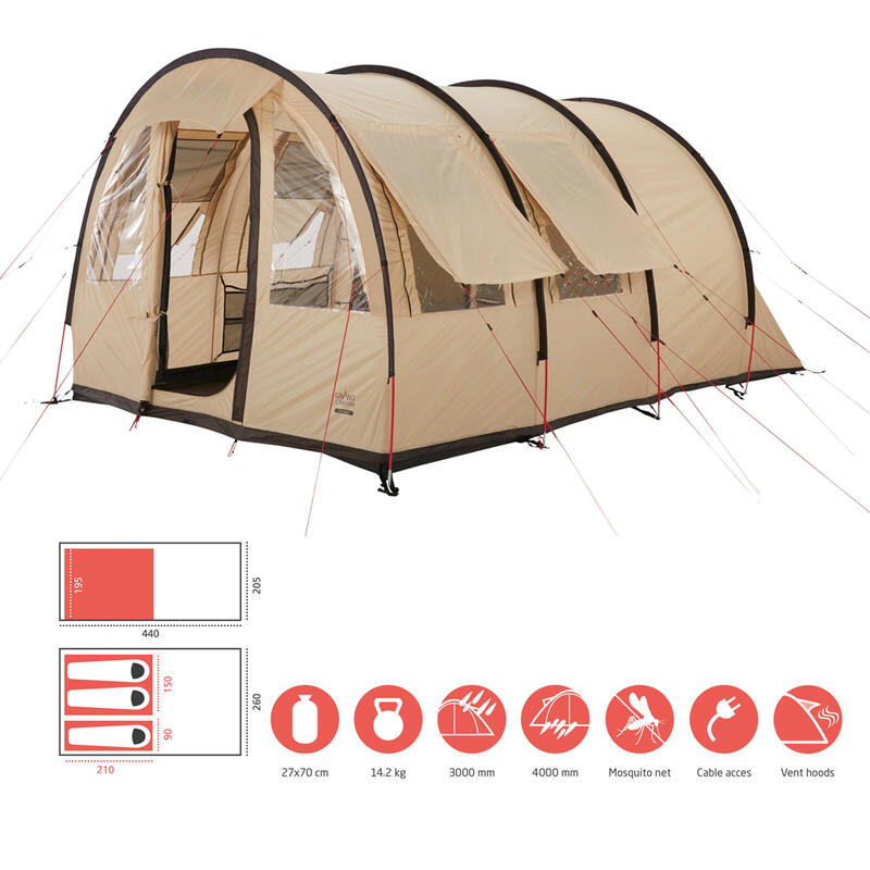 Tunneltent Helena 3 persoons familie groepstent camping vestibule