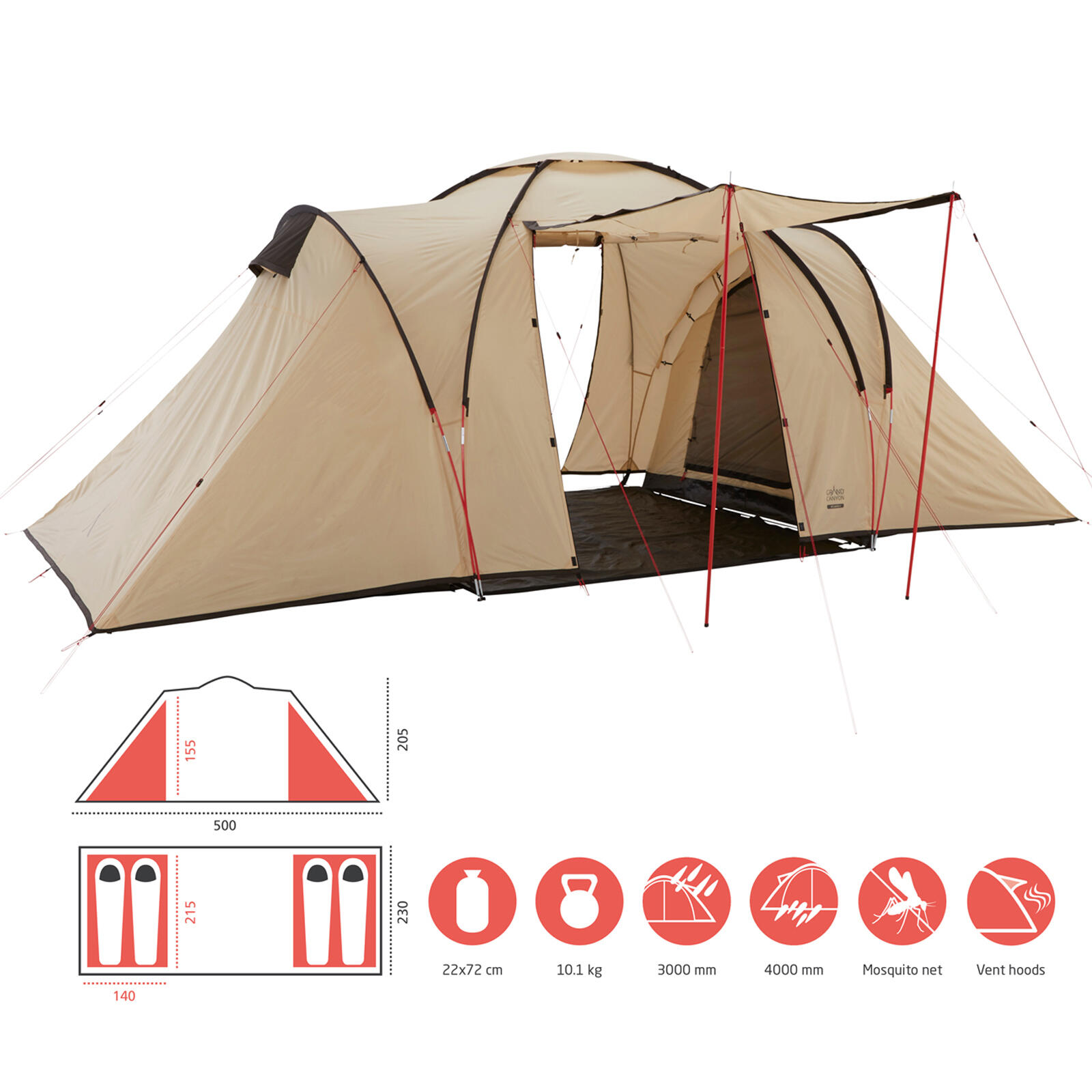 Kuppelzelt Atlanta 4 Personen Zelt Iglu Familien Camping Vorraum 2/10