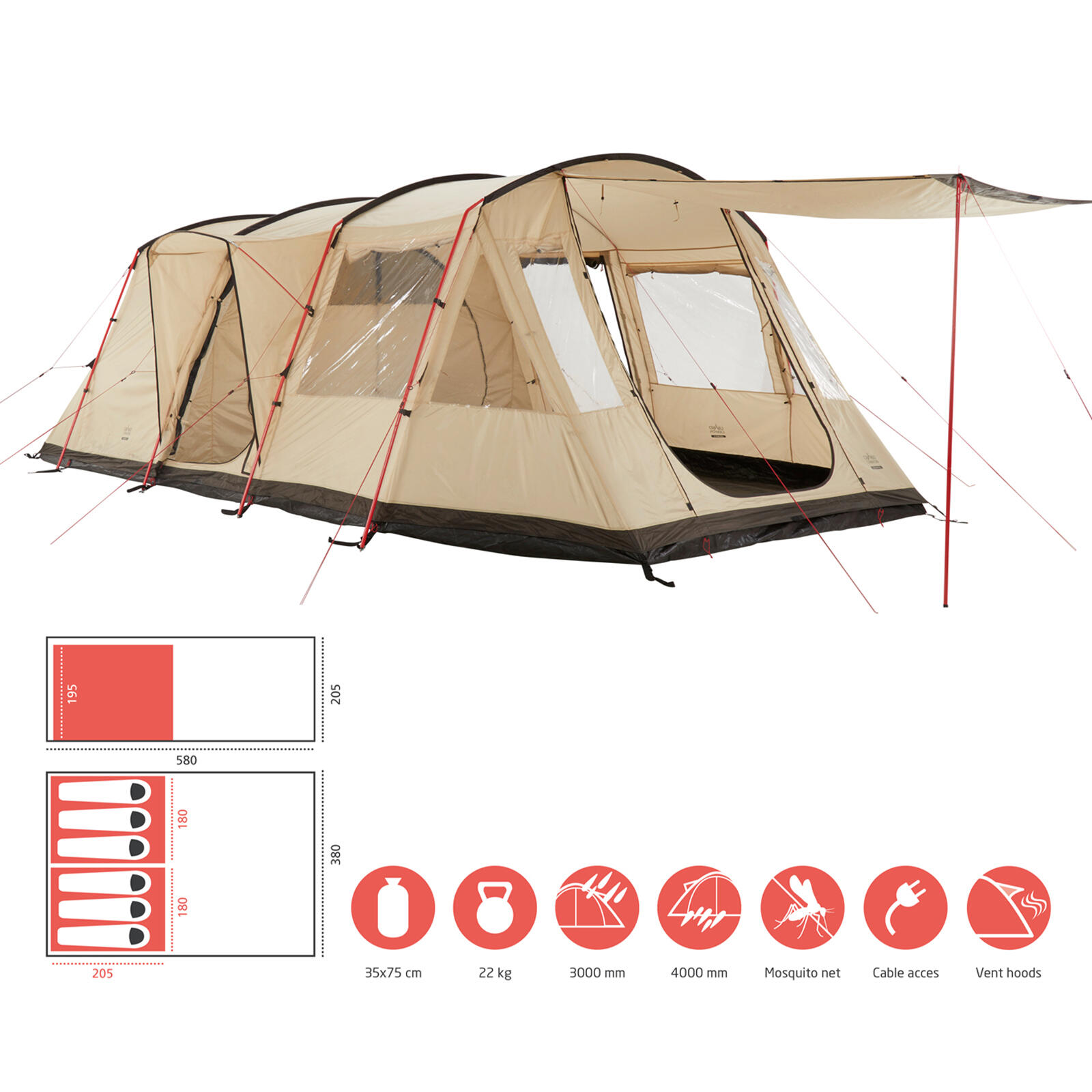 Tente tunnel Dolomiti 6 personnes familles groupes camping vestibule 2/7