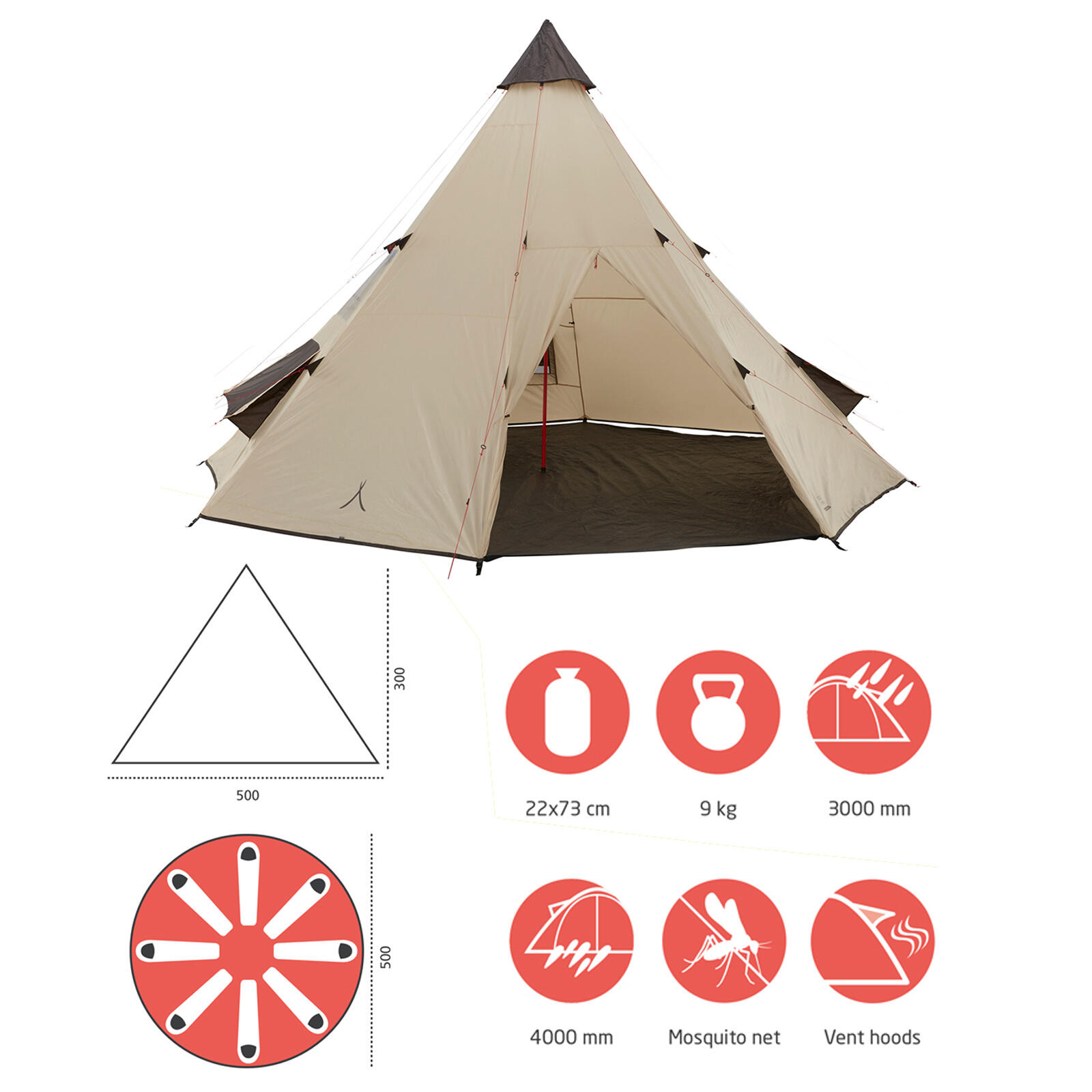 Black Falls 8 Personnes Tepee Tente Familiale Groupe Tipi GRAND