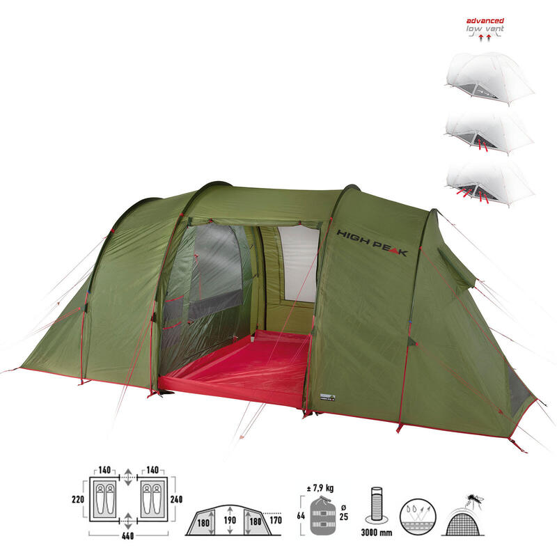 Tenda a tunnel leggera High Peak Goose 4 LW, fondo con vassoio rimovibile