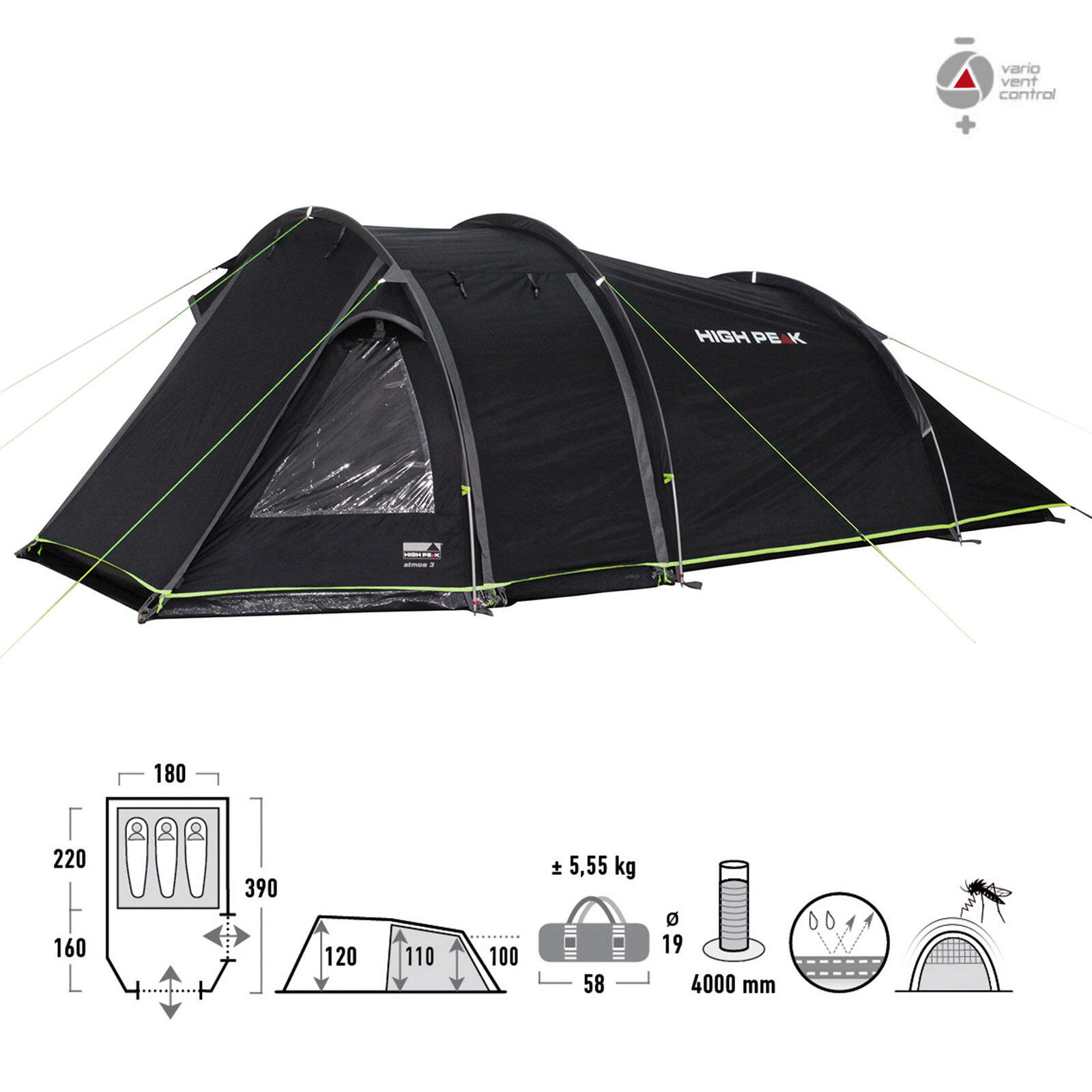 Tenda da trekking Atmos 2-3 persone tunnel Campeggio famiglia vestibolo 2/8