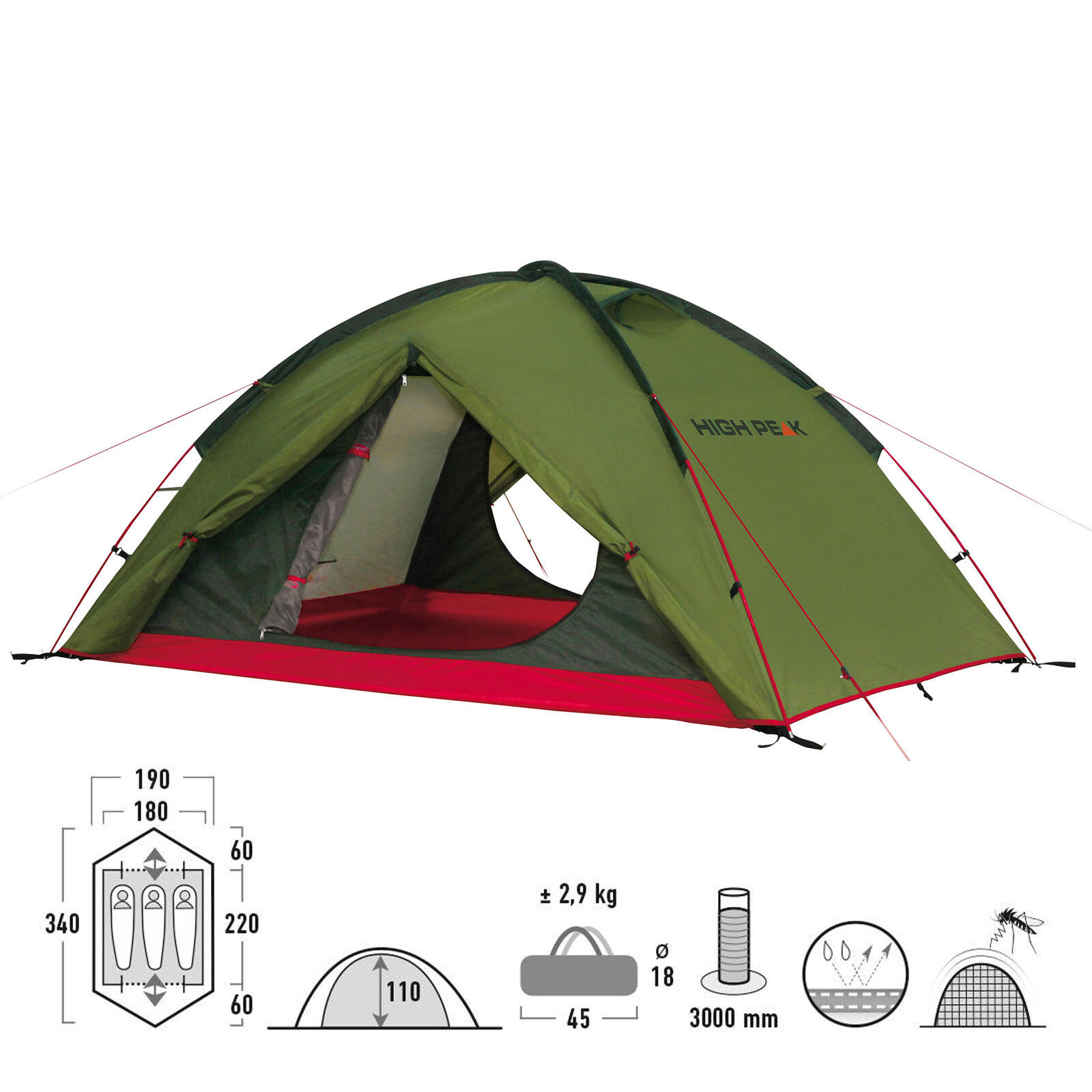 Tenda da trekking Picchio LW 3 persone Campeggio a cupola 2.9 kg 2/7