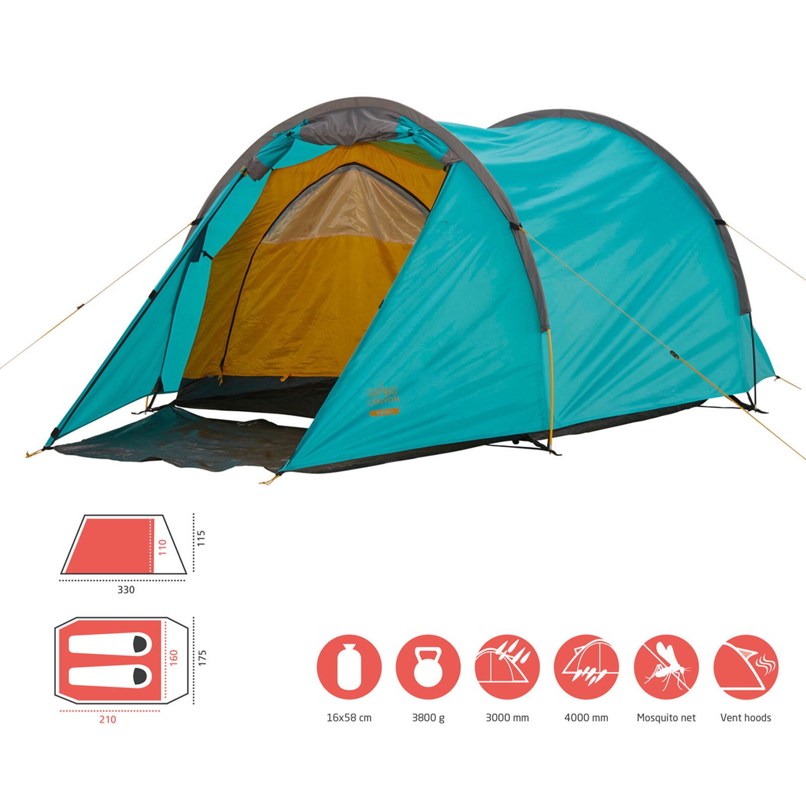 Tent Robson 2 persoonstent familiecamping licht vestibule 2/7