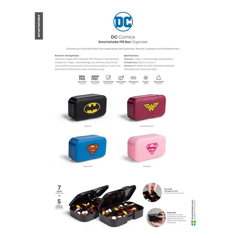 SmartShake Pill Box Organizer, 2-Pack - DC Superman