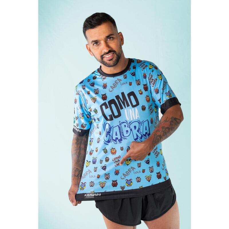 CAMISETA DE RUNNING #COMOUNACABRA para HOMBRE - KAMUABU color AZUL 110grs