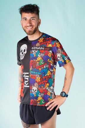 RUNNING SHIRT #PARTYRUN voor HEREN - KAMUABU kleur ZWART 90grs