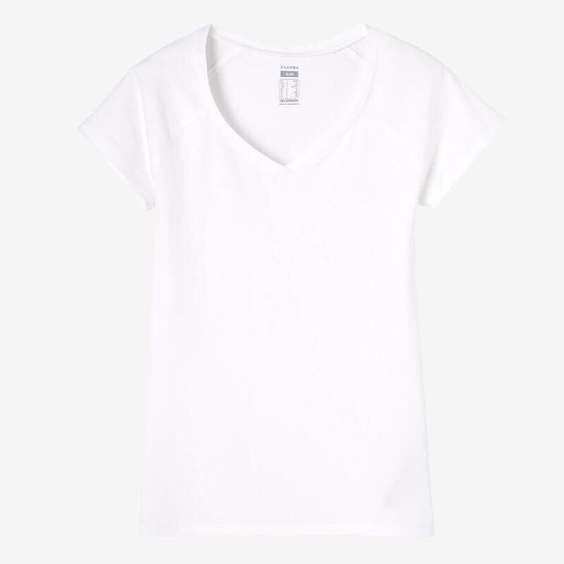 T-SHIRT DECOTE EM V FITNESS MULHER 500 BRANCO GLACIAR - SEGUNDA VIDA