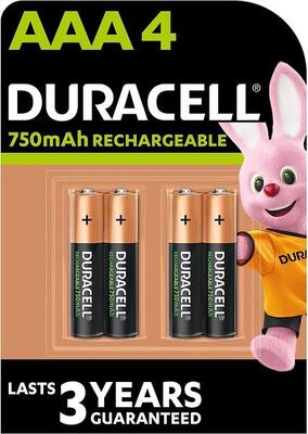 Duracell batterij oplaadbaar aaa / hr03 nimh 1.2v 750 mah (4 stuks)