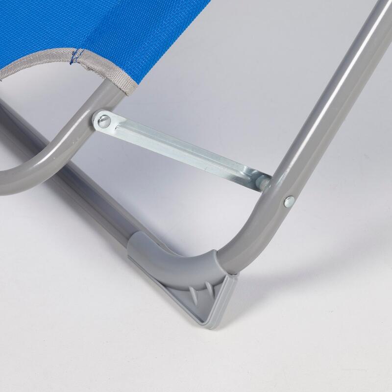 Chaise longue de camping pliante multipositions bleue avec coussin Aktive
