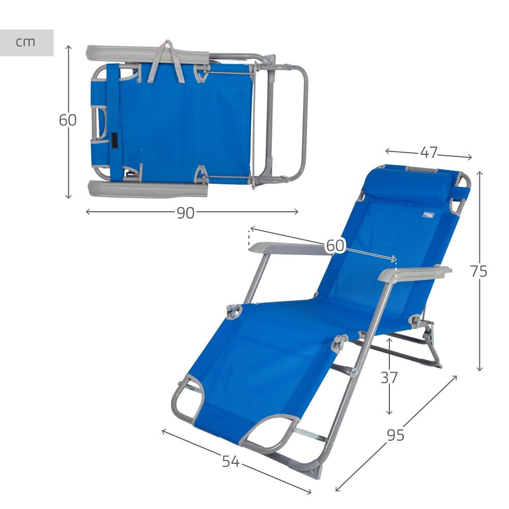 Chaise longue de camping pliante multipositions bleue avec coussin Aktive 4/7