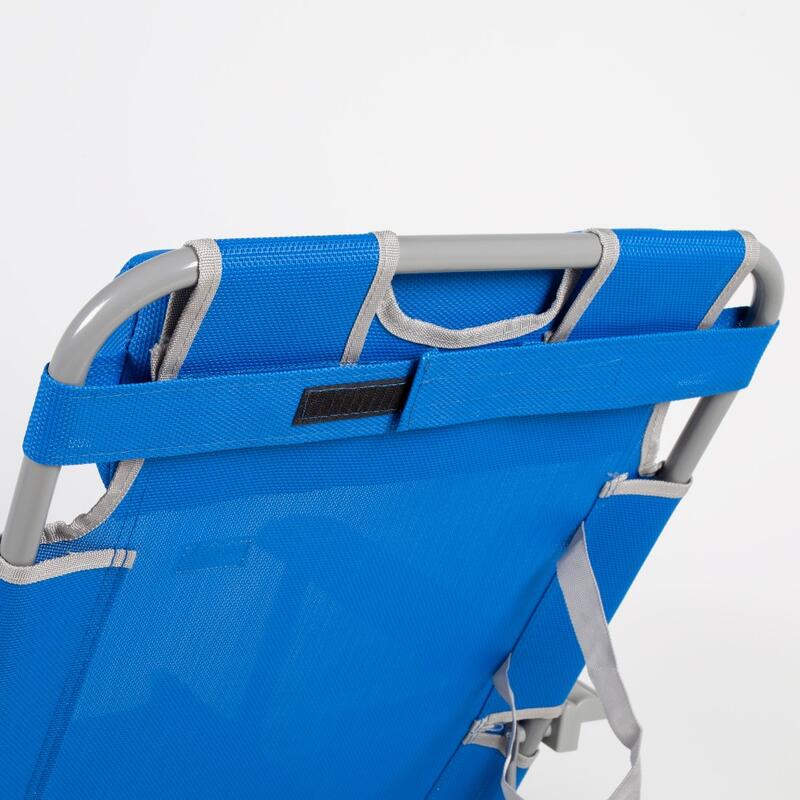 Chaise longue de camping pliante multipositions bleue avec coussin Aktive