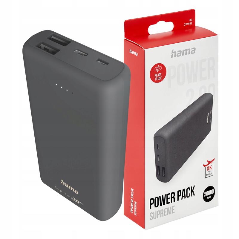 Powerbank Hama 20000mAh 2 x USB-A, USB-C, 3 złącza