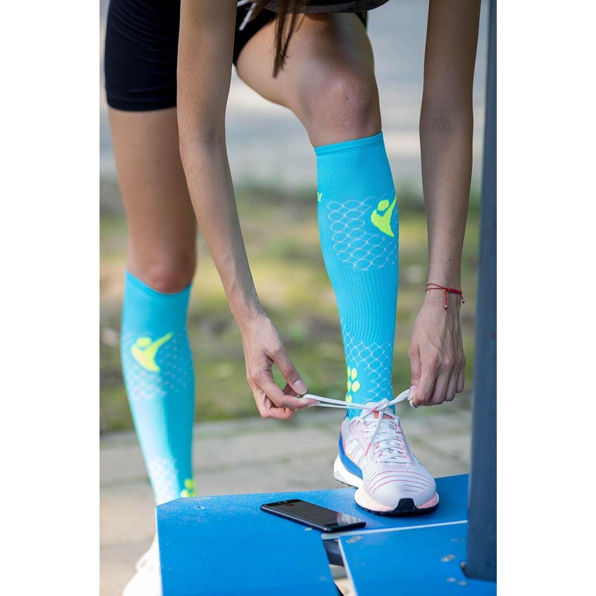 Sosete compresive pentru alergat 3/4 COMPRESSION SOCKS Turcoaz-Galben, 36-38 EU